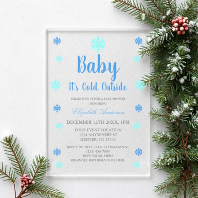 Baby It's Cold Outside Boy Winter Baby Shower Acrylic Invitations (Creator Uploaded)