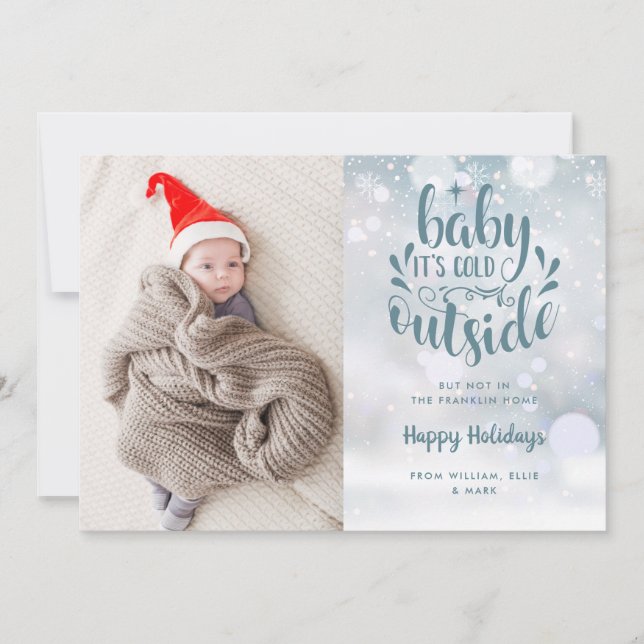 Baby Its Cold Outside Boy Winter Holiday Birth Announcement (Front)