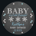 Baby It's Cold Outside Boys Winter Baby Shower Classic Round Sticker<br><div class="desc">Celebrate in style with these trendy baby shower stickers. The design is easy to personalise with your own wording and your family and friends will be thrilled when they see these fabulous stickers.</div>