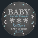 Baby It's Cold Outside Boys Winter Baby Shower Classic Round Sticker<br><div class="desc">Celebrate in style with these trendy baby shower stickers. The design is easy to personalise with your own wording and your family and friends will be thrilled when they see these fabulous stickers.</div>