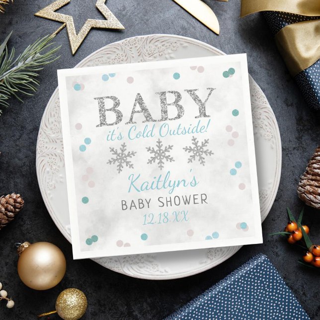 Baby It's Cold Outside Boys Winter Baby Shower Napkin (Creator Uploaded)