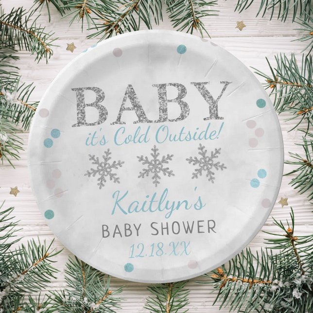 Baby It's Cold Outside Boys Winter Baby Shower Paper Plate (Creator Uploaded)