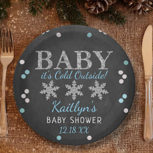 Baby It's Cold Outside Boys Winter Baby Shower Paper Plate