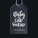 Baby It's Cold Outside |  Chalkboard | Dusty blue Gift Tags<br><div class="desc">This cool and festive Christmas gift tags feature "baby it's cold outside" in white hand lettered typography on a black Chalkboard background.  Reverse to a pattern of white snowflakes on a dusty blue background.
 Any colour available</div>