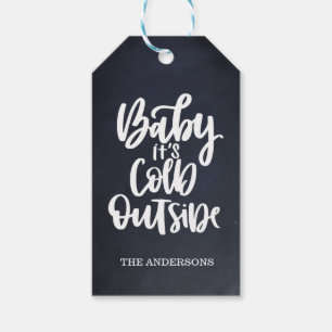 Baby It's Cold Outside Chalkboard Dusty blue Gift Tags
