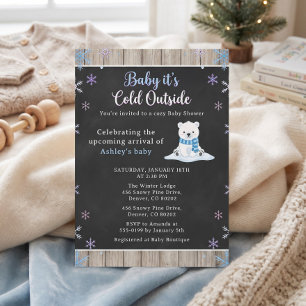 Baby It's Cold Outside Chalkboard Polar Bear Invitation