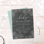 Baby It's Cold Outside Chalkboard Shower Invite<br><div class="desc">Brrr! Frosty chic invitations for winter baby showers feature white snowflakes on a chalkboard background with "baby it's cold outside" in mint green and white lettering. Personalise with your gender neutral baby shower details beneath using the template fields. Cards reverse to solid icy aqua.</div>