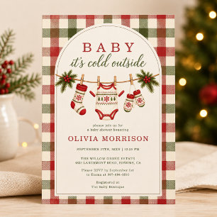 Baby It's Cold Outside Clothesline Gingham Shower Invitation