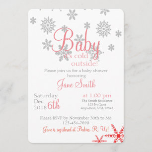 Baby its cold outside Coral Snowflake Invitation