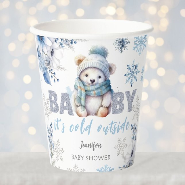 Baby it's Cold Outside Cute Boy Winter Baby Shower Paper Cups (Creator Uploaded)