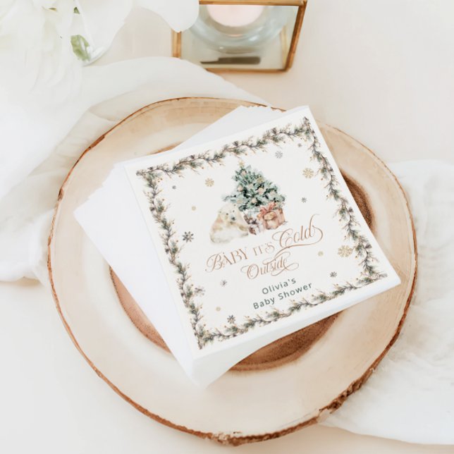 Baby it's Cold Outside Cute Polar Bear Baby Shower Napkin (Creator Uploaded)