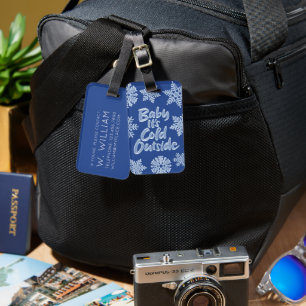 Baby It's Cold Outside Deep Blue Frozen Snowflakes Luggage Tag