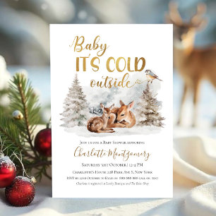 Baby it's cold outside Deer Forest Baby Shower Invitation