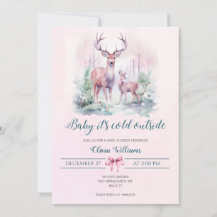 Baby its cold outside deer girl baby shower invitation