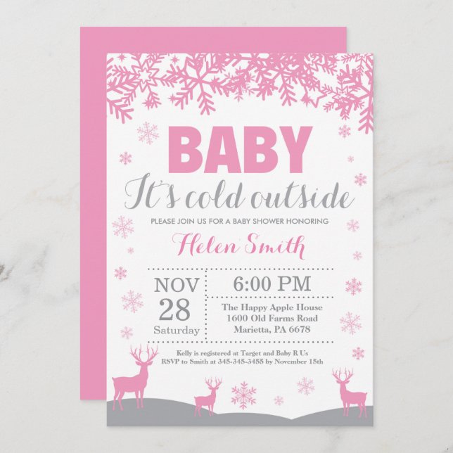 Baby its Cold Outside Deer Girl Baby Shower Invitation (Front/Back)
