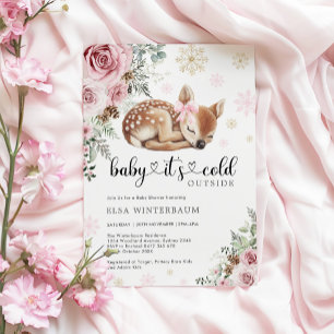 Baby It's Cold Outside Deer Pink Gold Baby Shower Invitation