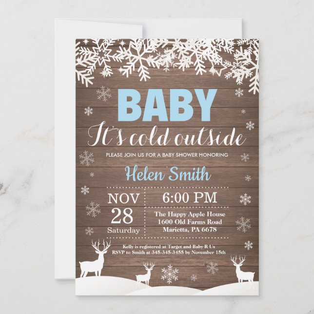 Baby its Cold Outside Deer Winter Boy Baby Shower Invitation (Front)