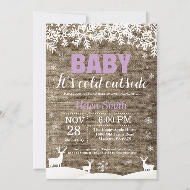 Baby its Cold Outside Deer Winter Girl Baby Shower Invitation (Front)