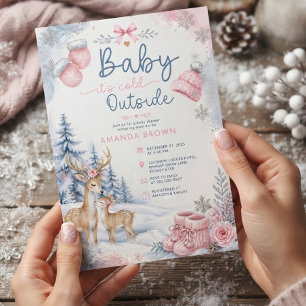 Baby Its Cold Outside Deer Woodland Baby Shower Invitation
