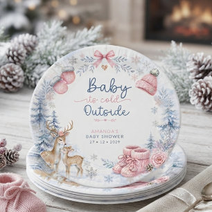 Baby Its Cold Outside Deer Woodland Baby Shower Paper Plate
