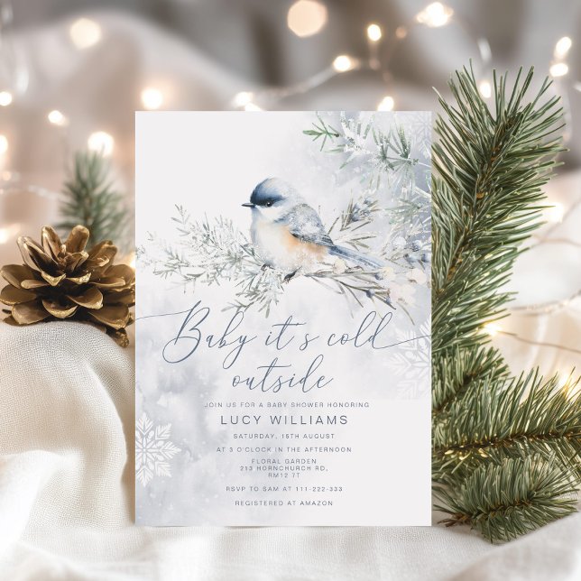 Baby its cold outside Dusty Blue snow baby shower Invitation (Creator Uploaded)