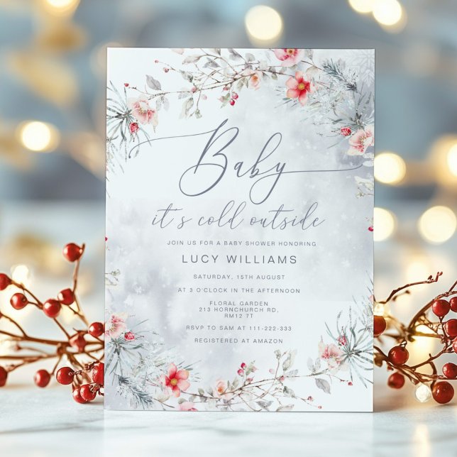 Baby its cold outside elegant frost baby shower invitation (Creator Uploaded)