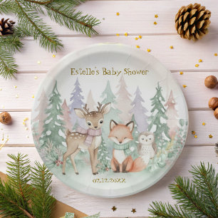 Baby It's Cold Outside Elegant Winter Woodland Paper Plate