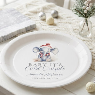 Baby it's cold outside elephant christmas shower paper plate