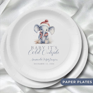 Baby it's cold outside elephant christmas shower  paper plate