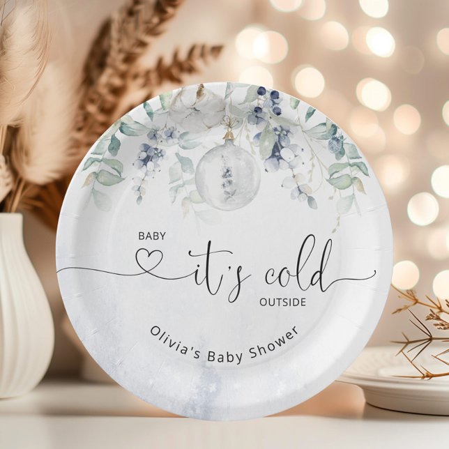 Baby its cold outside eucalyptus baby shower paper plate (Creator Uploaded)