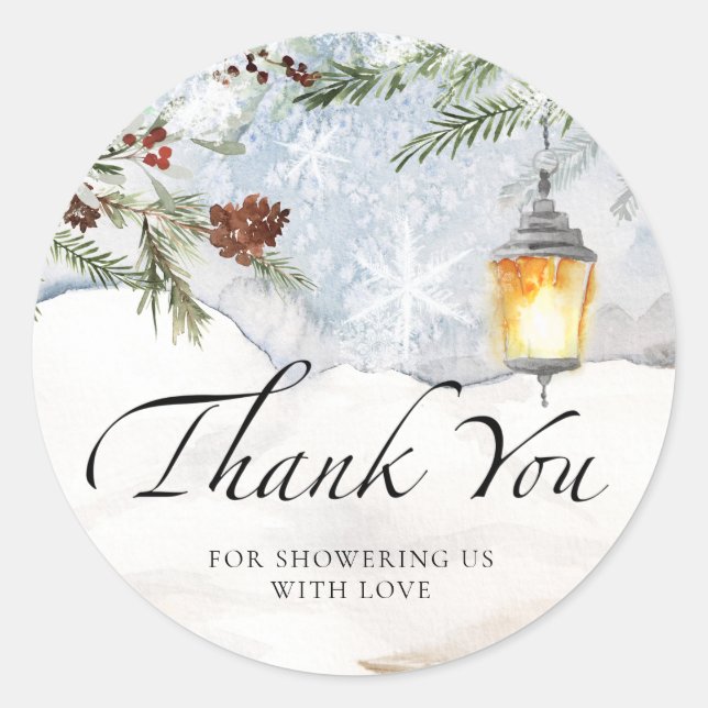 Baby it's cold outside evergreen thank you  classic round sticker (Front)