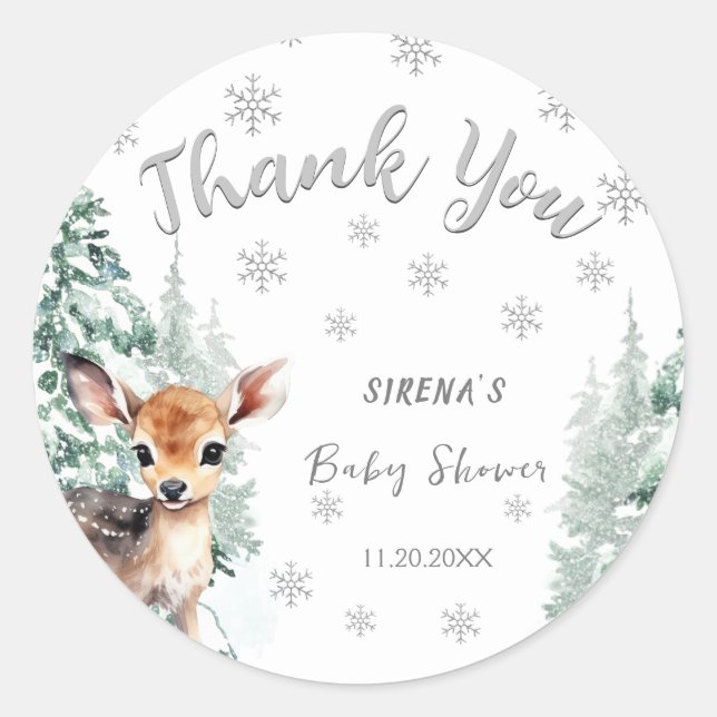 Baby it's Cold Outside | Fawn Winter Baby Shower Classic Round Sticker (Front)