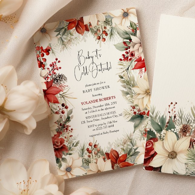 Baby It's Cold Outside Festive Florals Baby Shower Invitation (Creator Uploaded)