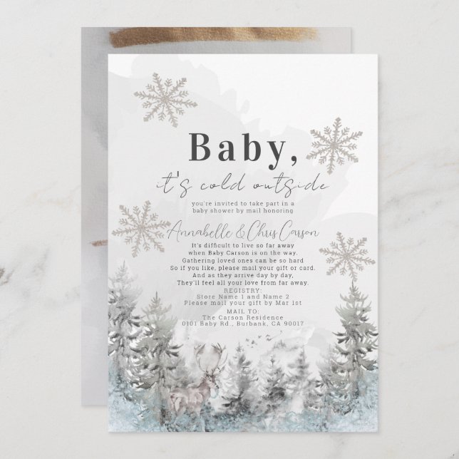 Baby It's Cold Outside Forest Baby Shower by Mail Invitation (Front/Back)