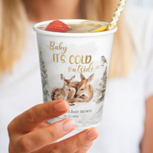 Baby it's cold outside Forest Deer Baby Shower Paper Cups