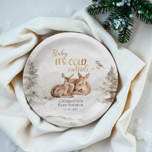 Baby it's cold outside Forest Deer Baby Shower  Paper Plate