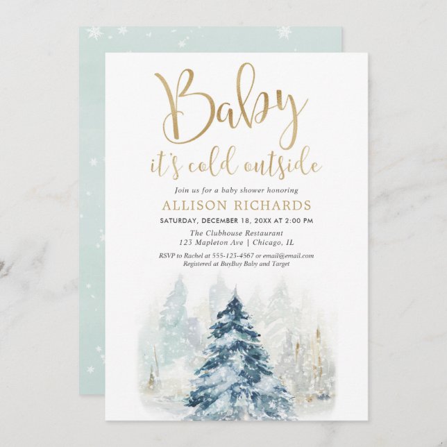 Baby it's cold outside gender neutral baby shower invitation (Front/Back)
