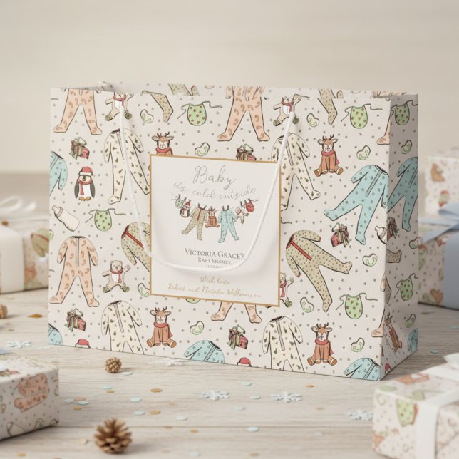 Baby It's Cold Outside Gender Neutral Baby Shower Large Gift Bag (Baby It's Cold Outside Gift Wrap. Gender Neutral Christmas Baby Shower Gift Bags for Mother to Be)