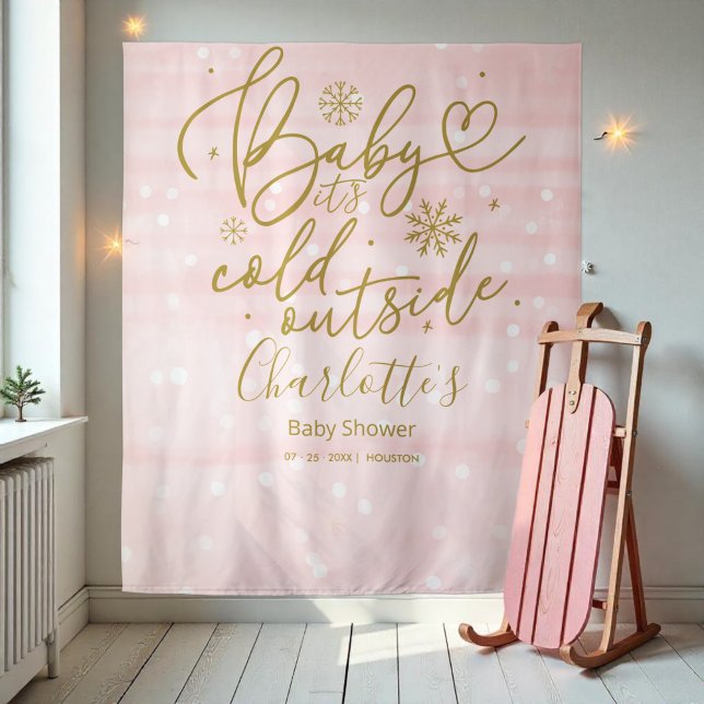 Baby It's Cold Outside Girl Baby Shower Backdrop Tapestry (Creator Uploaded)