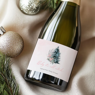 Baby its cold outside Girl Pink Baby shower Sparkling Wine Label