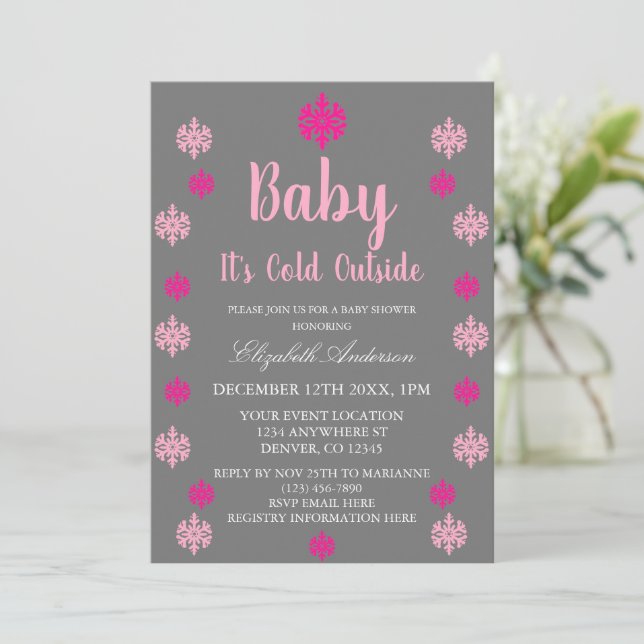 Baby It's Cold Outside Girl Winter Baby Shower Invitation (Standing Front)