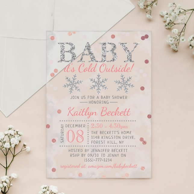 Baby It's Cold Outside Girls Winter Baby Shower Acrylic Invitations (Creator Uploaded)