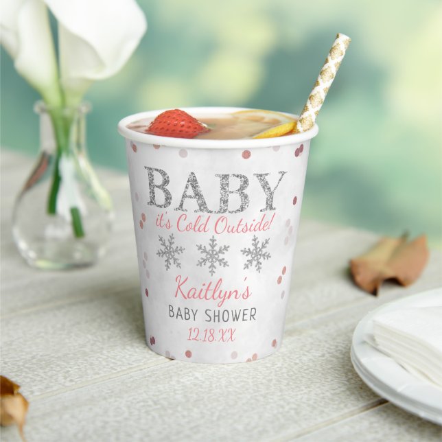 Baby It's Cold Outside Girls Winter Baby Shower Paper Cups (Insitu)