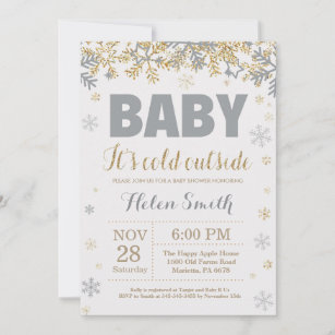 Baby its Cold Outside Gold and Grey Baby Shower Invitation
