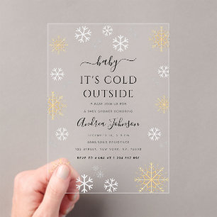 Baby It's Cold Outside Gold Snowflake Baby Shower  Acrylic Invitations