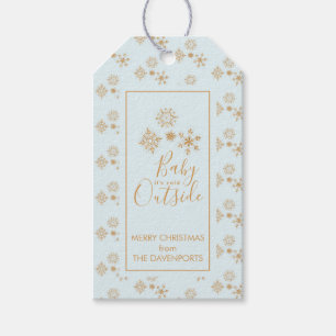 Baby it's Cold Outside Gold Snowflakes on Blue Gift Tags