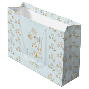 Baby it's Cold Outside Gold Snowflakes on Blue Large Gift Bag