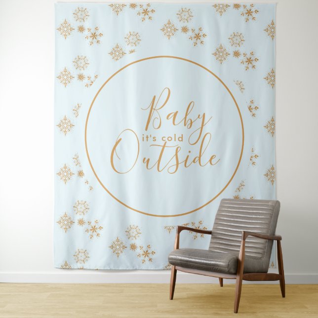 Baby it's Cold Outside Gold Snowflakes on Blue Tapestry (In Situ)