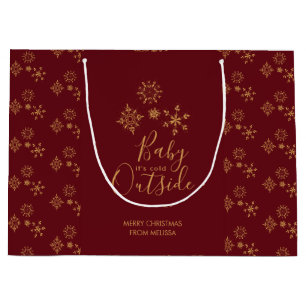 Baby it's Cold Outside Golden Snowflakes Large Gift Bag