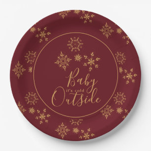 Baby it's Cold Outside Golden Snowflakes Paper Plate